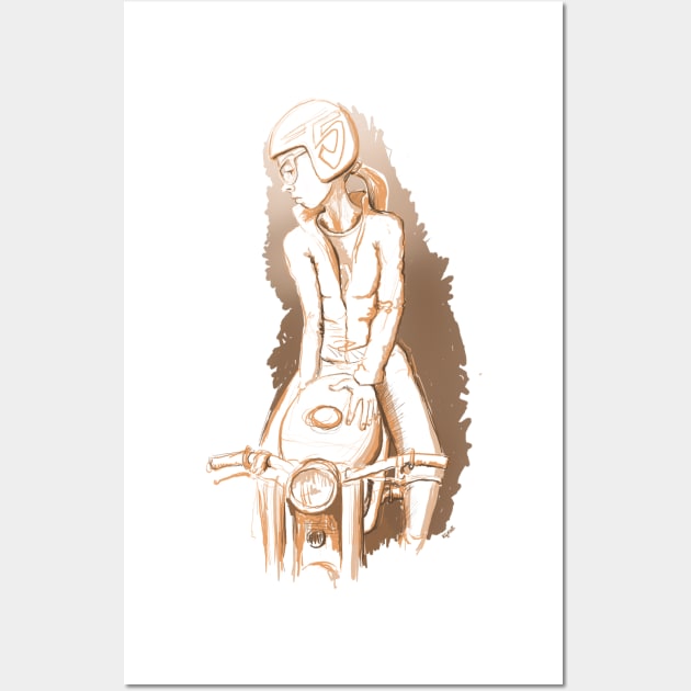 Girl sitting on motorcycle Wall Art by motylanoga